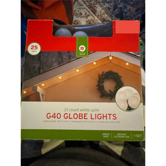 25 White Satin Globe String Lights Green Wire Indoor/Outdoor Preowned - Picture 1 of 4